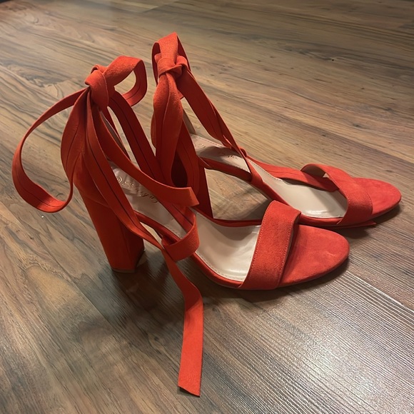Red Strap Up Heels - Picture 2 of 3